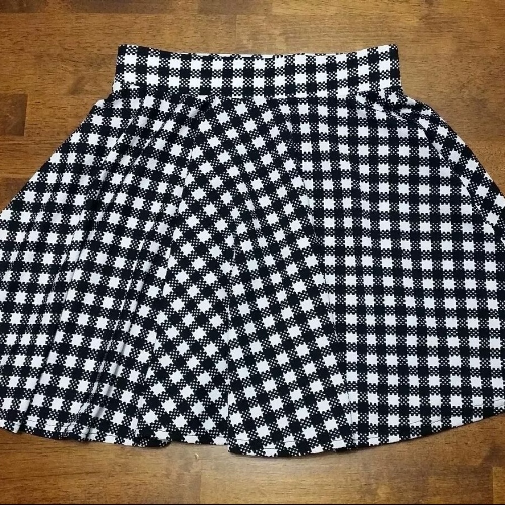 Kathy Girls Black White Houndstooth Plaid Skirt